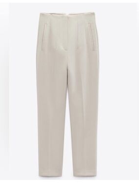Zara Cream High-Rise Tailored Trousers
